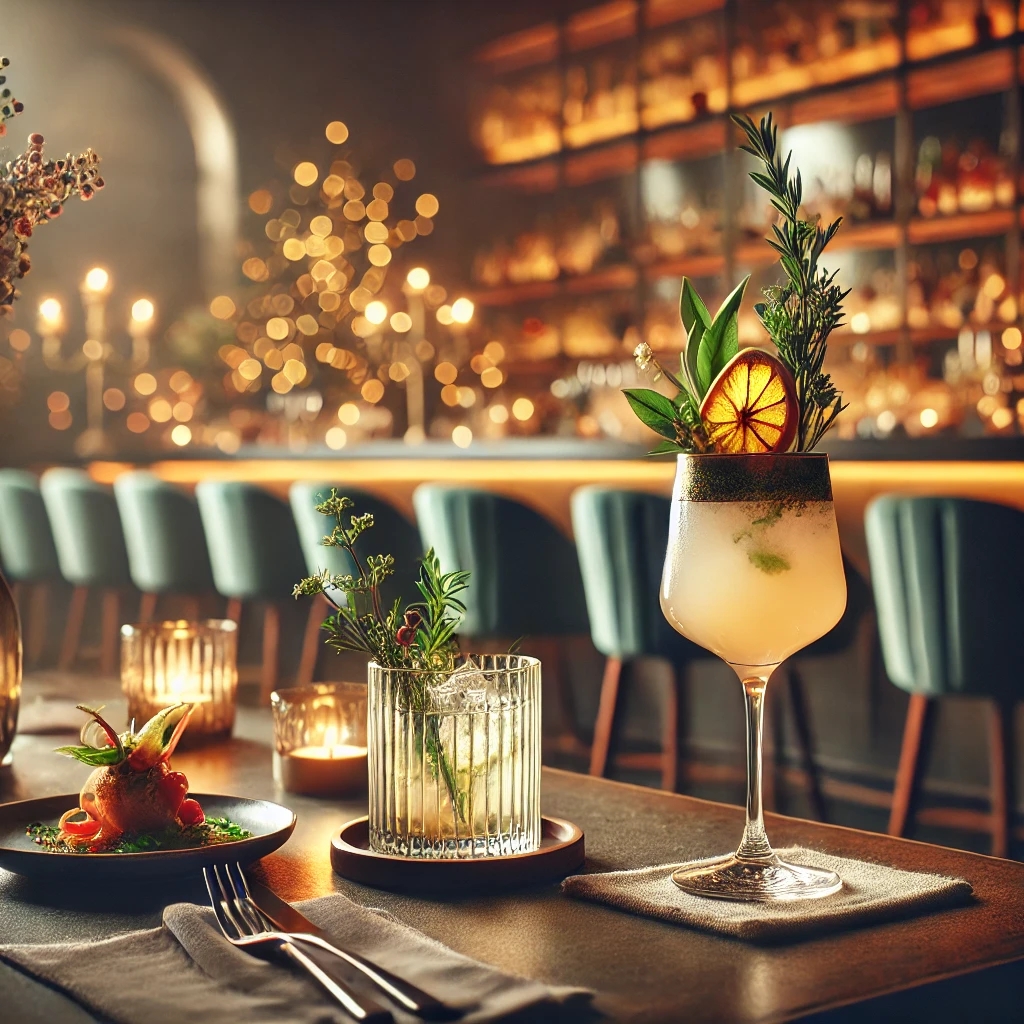 Mocktail-Pairing für den Dry January – Tisch mit vegetarischen Gerichten und Mocktails