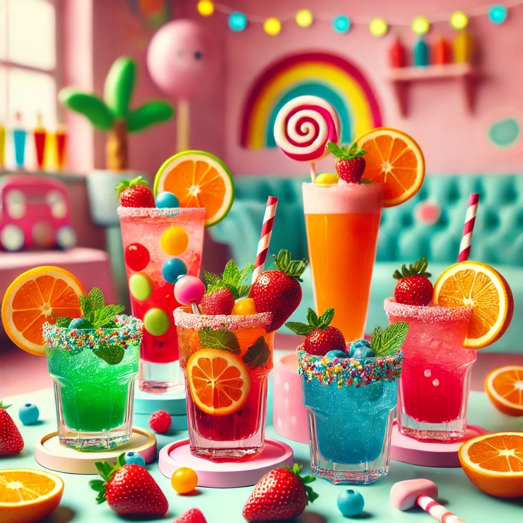 Mocktails für Kinder – Fruchtiger Regenbogen-Spritzer mit bunten Garnituren
