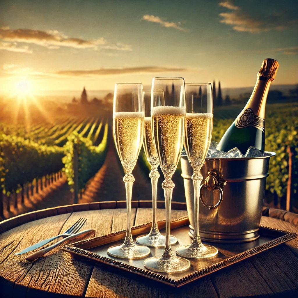 Elegantes Champagner-Tasting mit goldenen Bläschen in edlen Gläsern.