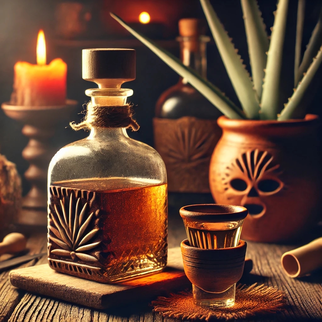 Handwerkliche Mezcal-Produktion in Oaxaca mit rauchenden Erdöfen, Agavenherzen und einer tahona zum Zerkleinern der Piñas.